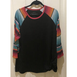 Crazy Train Women Topo 3/4 Sleeve XXL Pull-over Polyester Spandex Multi-color